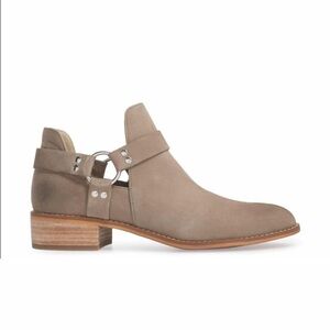 BP Genuine Leather Nude Buckle Detail Stacked Heel Moto Ankle Booties